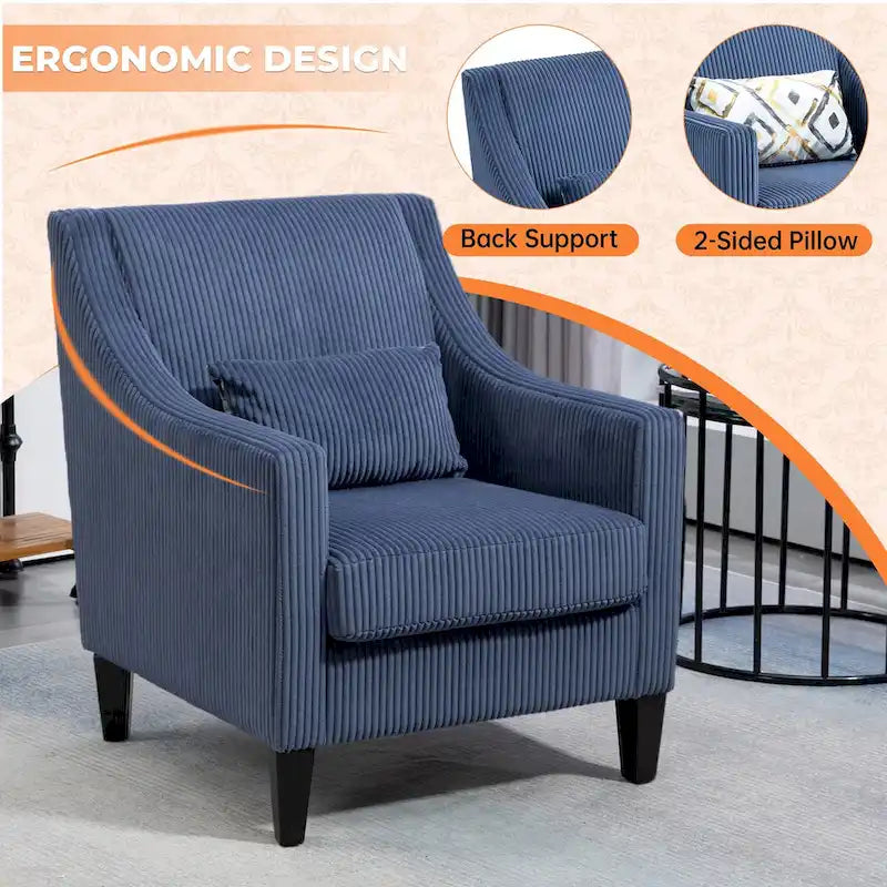 HOMEFUN Corduroy Upholstered Mid-Century Modern Wood Frame Armchair for Living Room