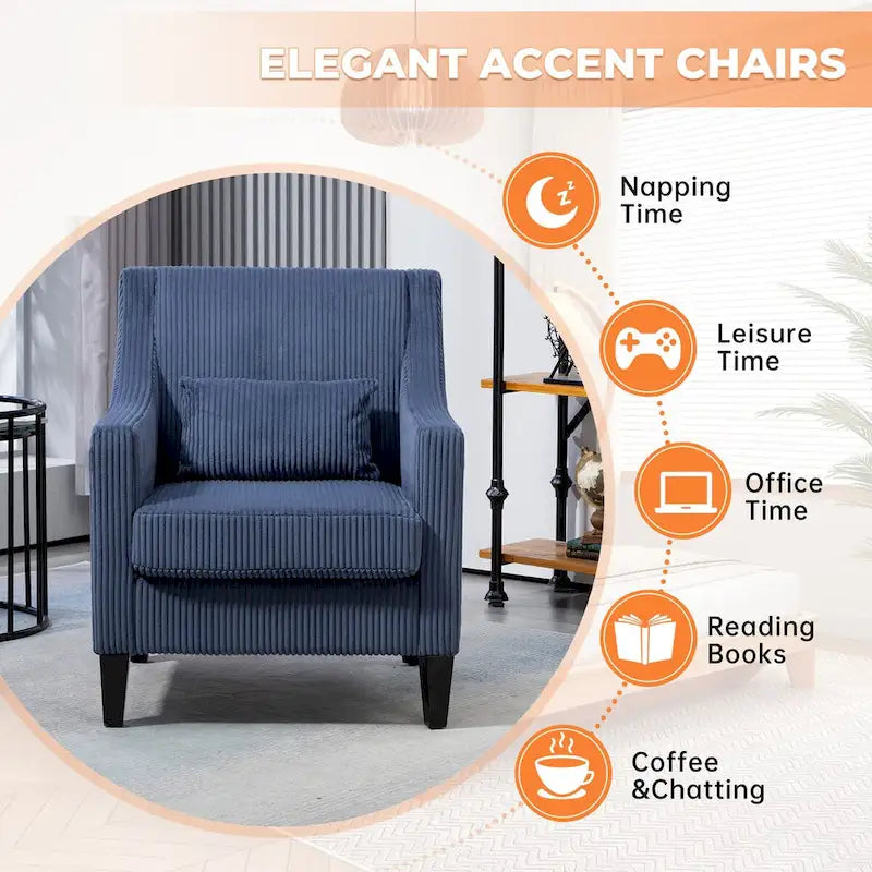 HOMEFUN Corduroy Upholstered Mid-Century Modern Wood Frame Armchair for Living Room