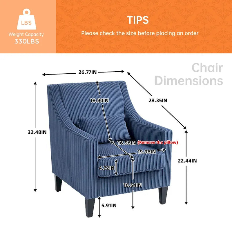 HOMEFUN Corduroy Upholstered Mid-Century Modern Wood Frame Armchair for Living Room