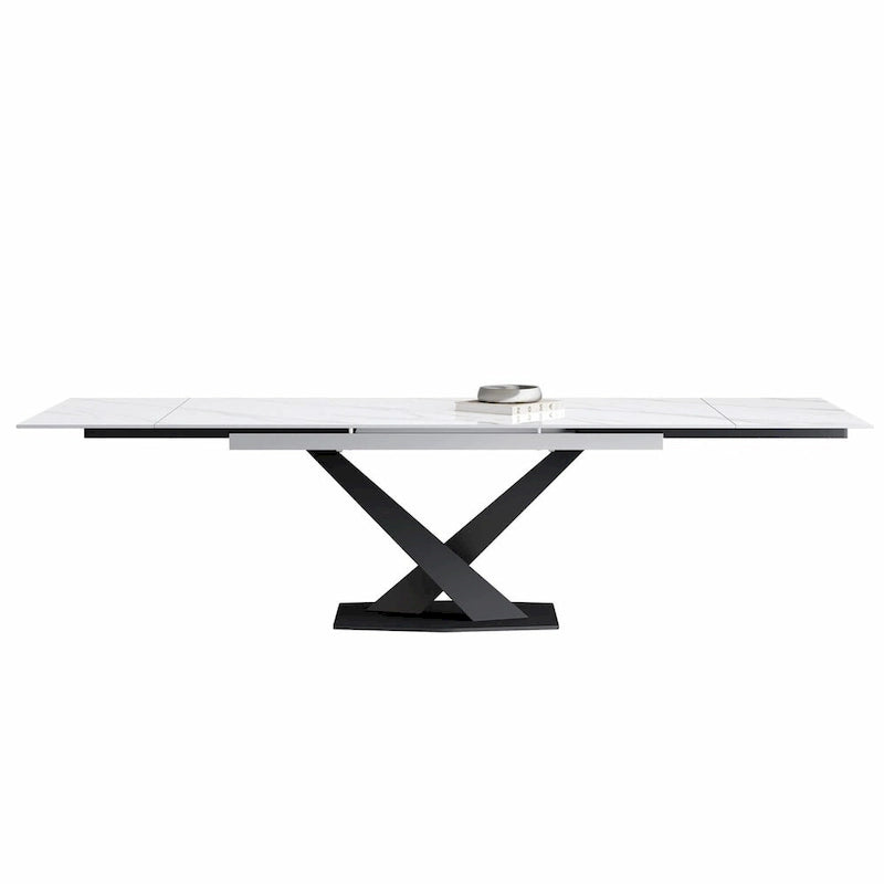 9 - Piece 94.48  Modern Minimalist Extendable Sintered Stone Top Dining Set with 8 Fabric Chairs