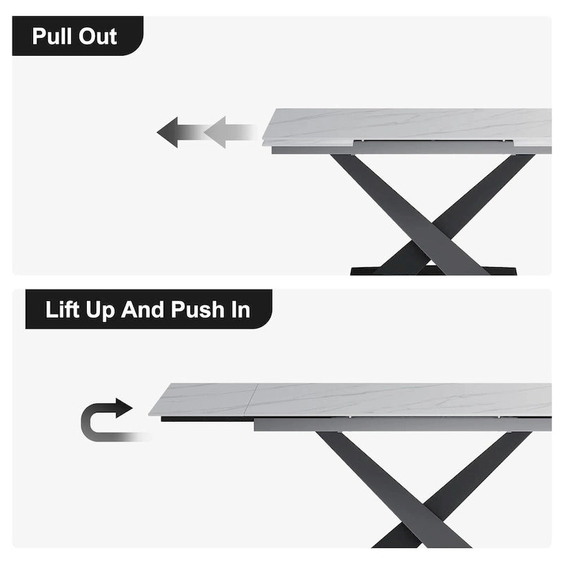 9 - Piece 94.48  Modern Minimalist Extendable Sintered Stone Top Dining Set with 8 Fabric Chairs