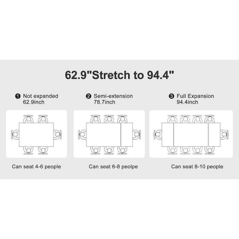 9 - Piece 94.48  Modern Minimalist Extendable Sintered Stone Top Dining Set with 8 Fabric Chairs
