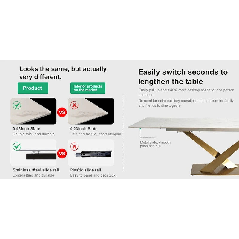 9 - Piece 94.48  Modern Minimalist Extendable Sintered Stone Top Dining Set with 8 Fabric Chairs