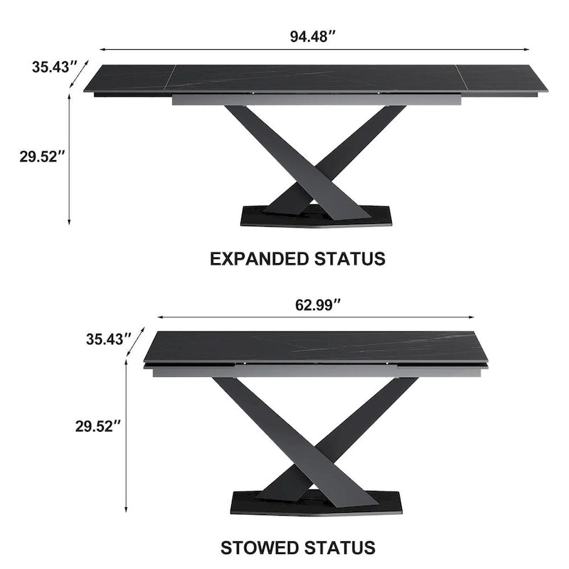 9 - Piece 94.48  Modern Minimalist Extendable Sintered Stone Top Dining Set with 8 Fabric Chairs