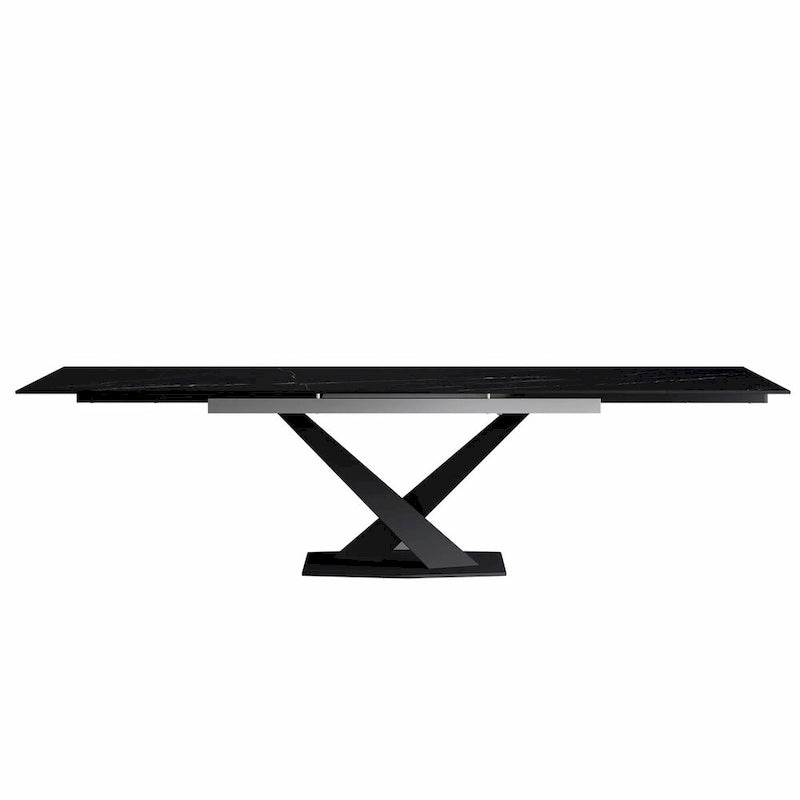 9 - Piece 94.48  Modern Minimalist Extendable Sintered Stone Top Dining Set with 8 Fabric Chairs