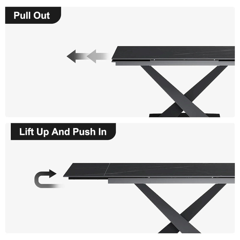 9 - Piece 94.48  Modern Minimalist Extendable Sintered Stone Top Dining Set with 8 Fabric Chairs