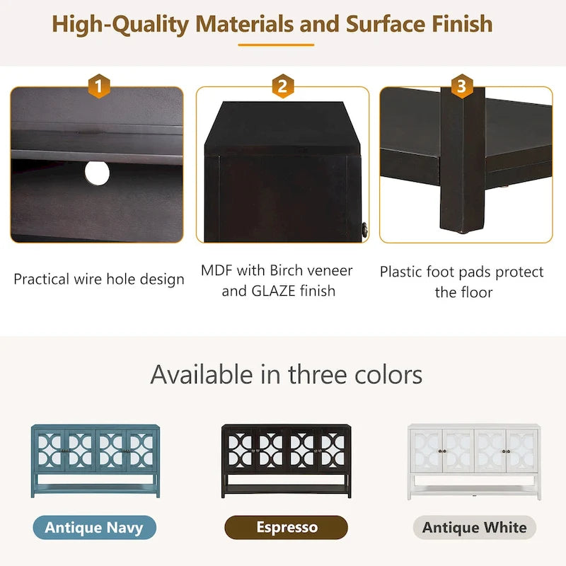 Elegant Retro Console Table/Storage Cabinet/Sideboard with Mirrored Doors, Spacious Shelves, and Durable Acacia Wood Legs