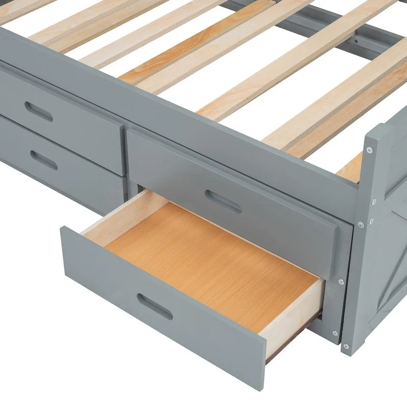 Storage Wooden Bed with Twin Size Trundle and Three Storage Drawers