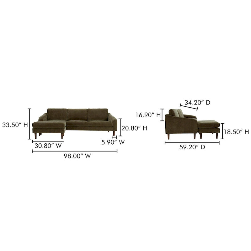 NADAAL STUDIOS Drew, Sectional with Reversible Chaise, Dark Brown - 98 X 59.2 X 33.5