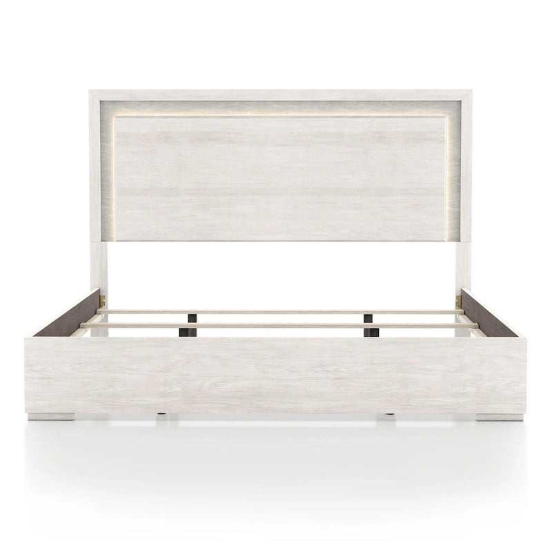 Furniture of America Jonnick Contemporary Washed White Panel Bed with LED Lighting