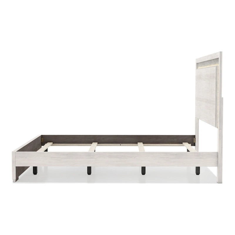Furniture of America Jonnick Contemporary Washed White Panel Bed with LED Lighting