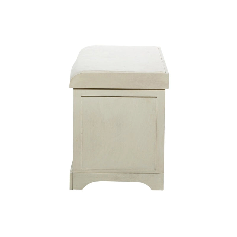 Wood Room Storage Bench with Brown Seagrass Baskets and Cushioned Seat - White - Roche River Decor
