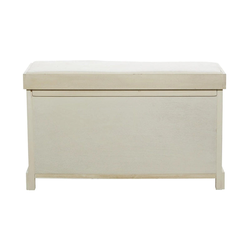 Wood Room Storage Bench with Brown Seagrass Baskets and Cushioned Seat - White - Roche River Decor