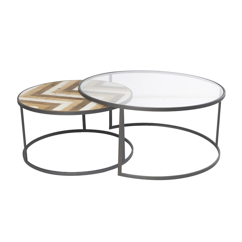 Wooden Nesting Living Room Coffee Table with Clear Glass Top - Set of 2 Gray - Roche River Decor