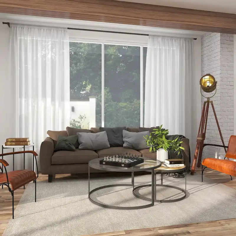 Wooden Nesting Living Room Coffee Table with Clear Glass Top - Set of 2 Gray - Roche River Decor