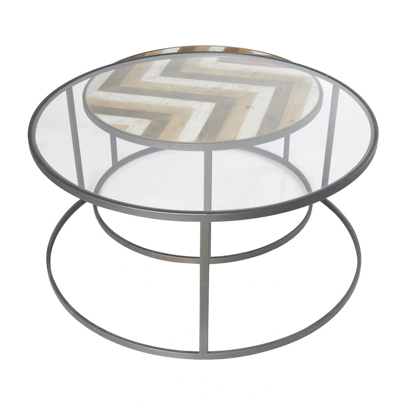 Wooden Nesting Living Room Coffee Table with Clear Glass Top - Set of 2 Gray - Roche River Decor