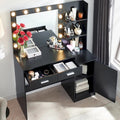 Roomfitters Vanity Desk with Lighted Mirror, Dressing Table with 2 Drawers and Storage, Makeup Table with Open Storage