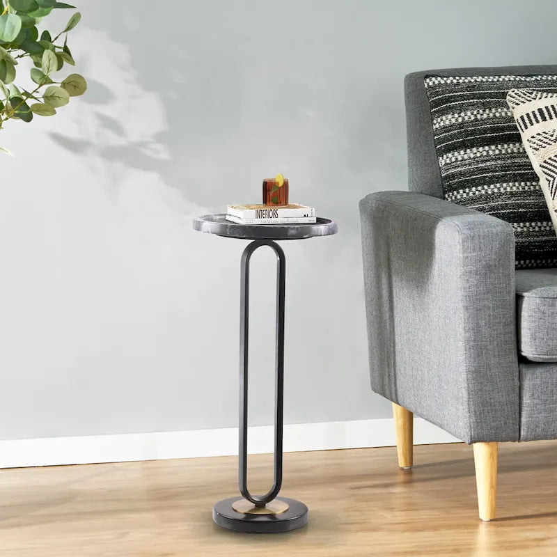 12  Grey Round Marble Metal Marble Pedestal End Table