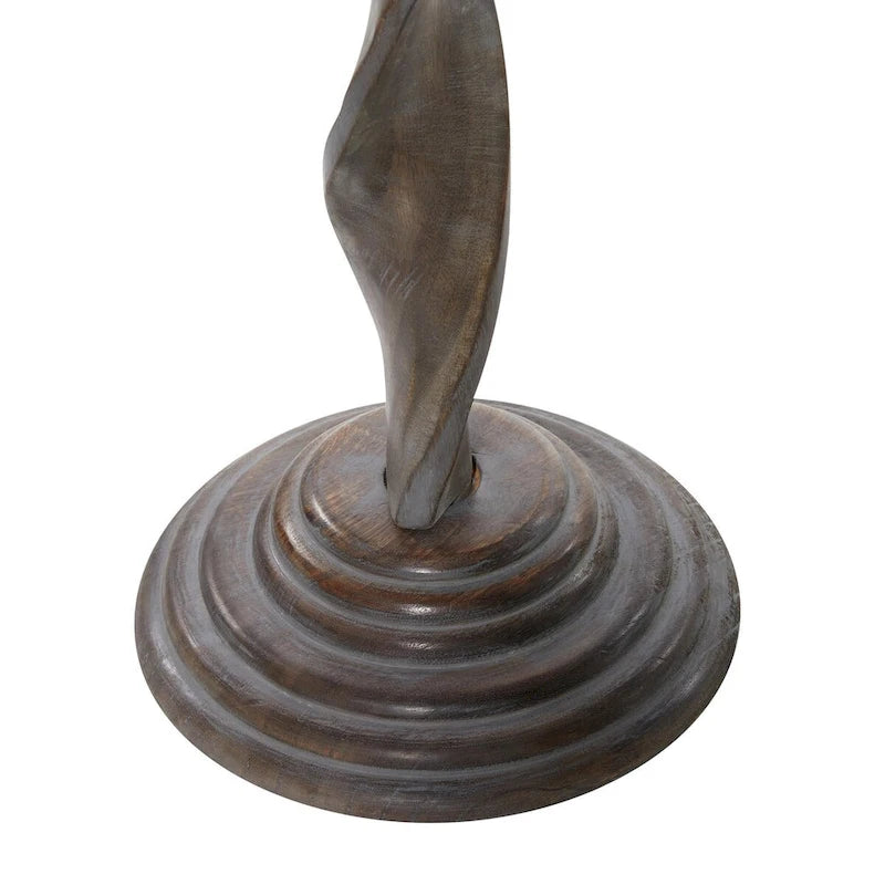 Mango Wood Floral Intricately Carved Side End Accent Table with Spiral Leg and Gray Distressing - Brown - Roche River Decor