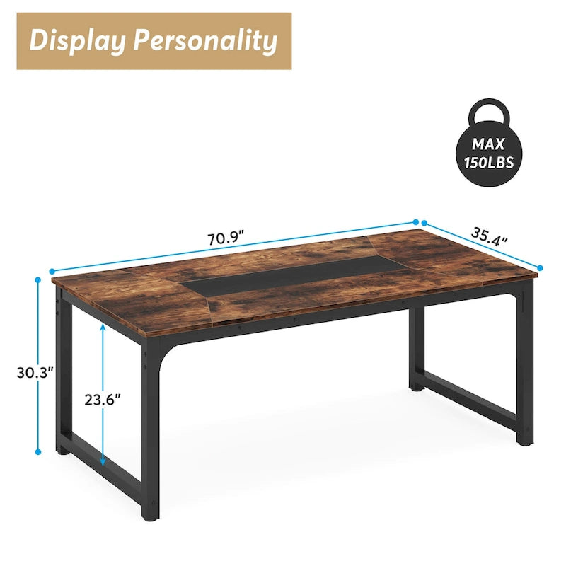 71 Inches Industrial Dining Table for 4-6 - 70.9  L x 35.4  W x 30.3  H