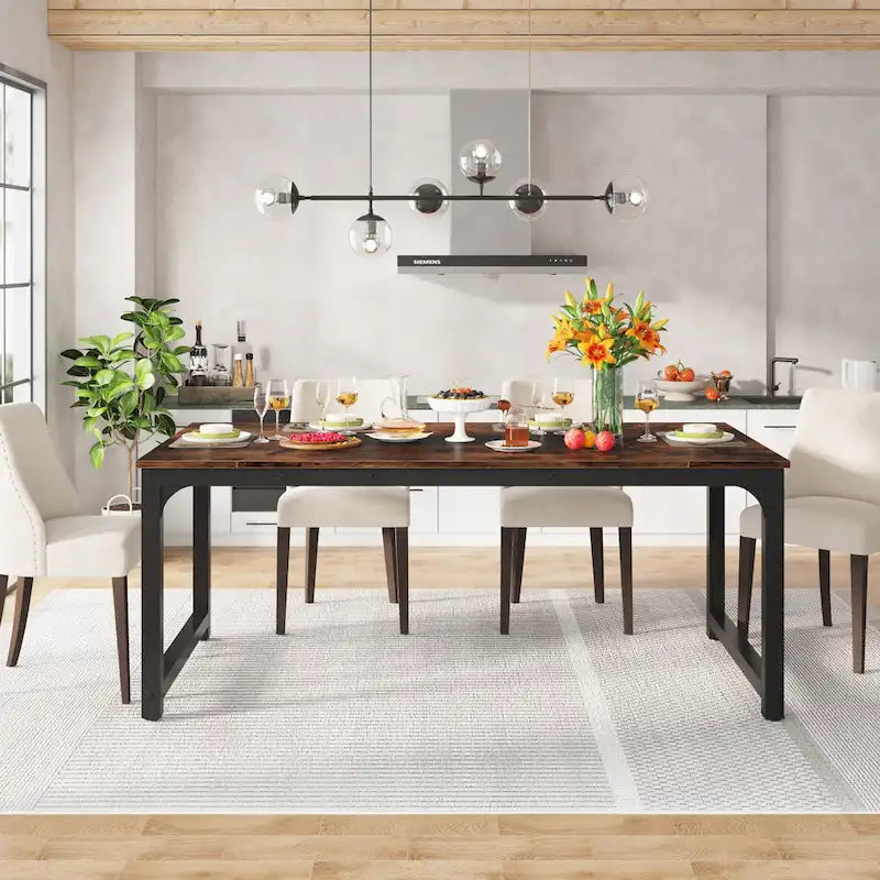71 Inches Industrial Dining Table for 4-6 - 70.9  L x 35.4  W x 30.3  H