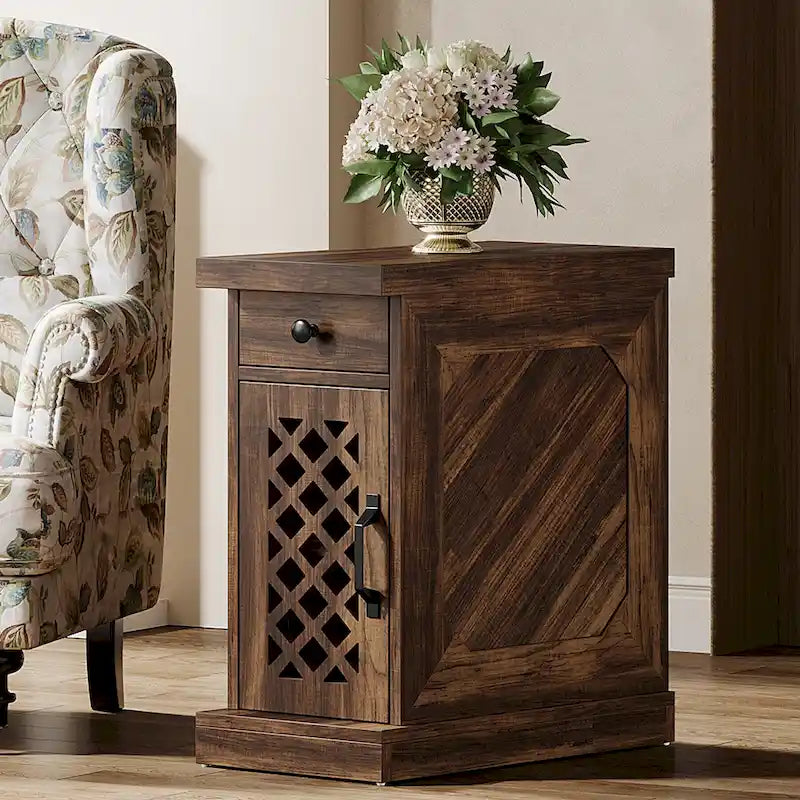 25.6 Inches Tall Wood End Table, Nightstand for Bedroom, Rustic Brown - 23.6  L x 11.8  W x 25.6  H