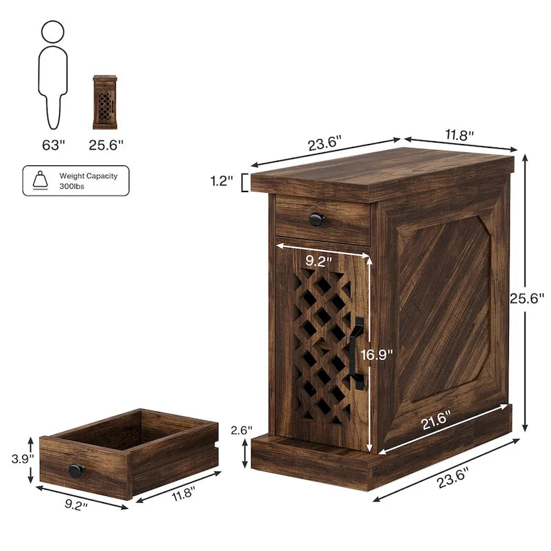 25.6 Inches Tall Wood End Table, Nightstand for Bedroom, Rustic Brown - 23.6  L x 11.8  W x 25.6  H