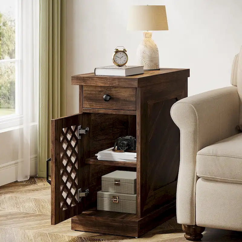 25.6 Inches Tall Wood End Table, Nightstand for Bedroom, Rustic Brown - 23.6  L x 11.8  W x 25.6  H