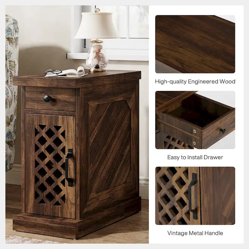 25.6 Inches Tall Wood End Table, Nightstand for Bedroom, Rustic Brown - 23.6  L x 11.8  W x 25.6  H