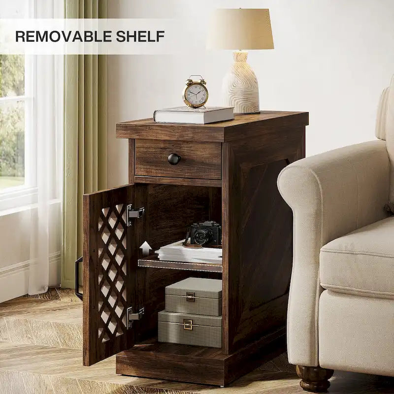 25.6 Inches Tall Wood End Table, Nightstand for Bedroom, Rustic Brown - 23.6  L x 11.8  W x 25.6  H