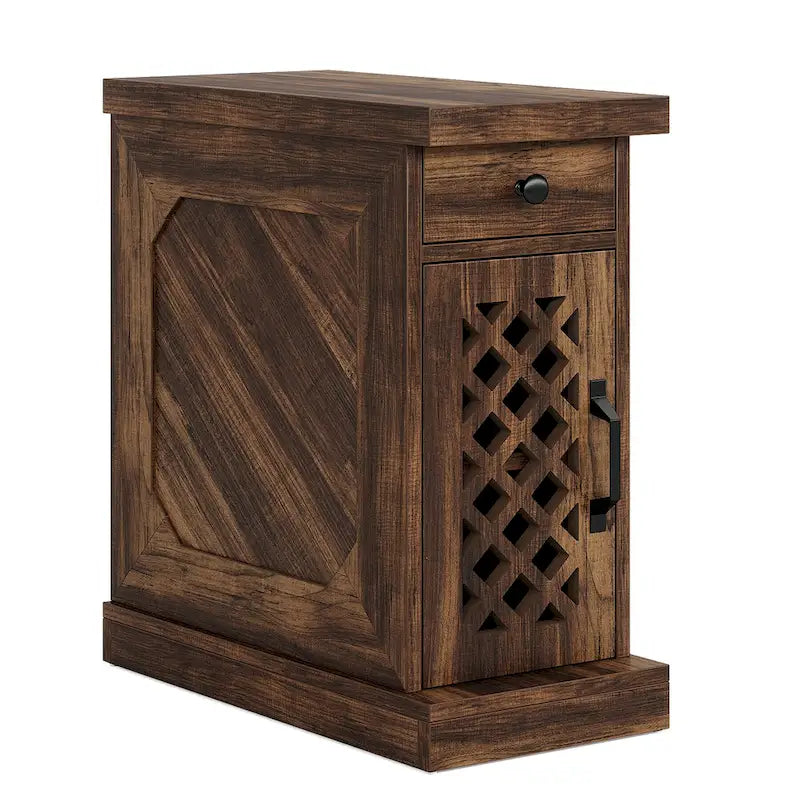 25.6 Inches Tall Wood End Table, Nightstand for Bedroom, Rustic Brown - 23.6  L x 11.8  W x 25.6  H