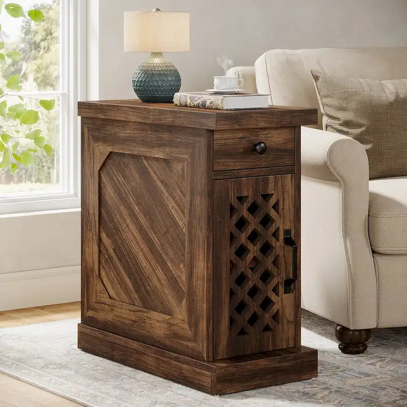 25.6 Inches Tall Wood End Table, Nightstand for Bedroom, Rustic Brown - 23.6  L x 11.8  W x 25.6  H
