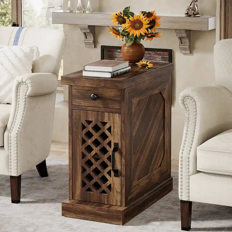25.6 Inches Tall Wood End Table, Nightstand for Bedroom, Rustic Brown - 23.6  L x 11.8  W x 25.6  H