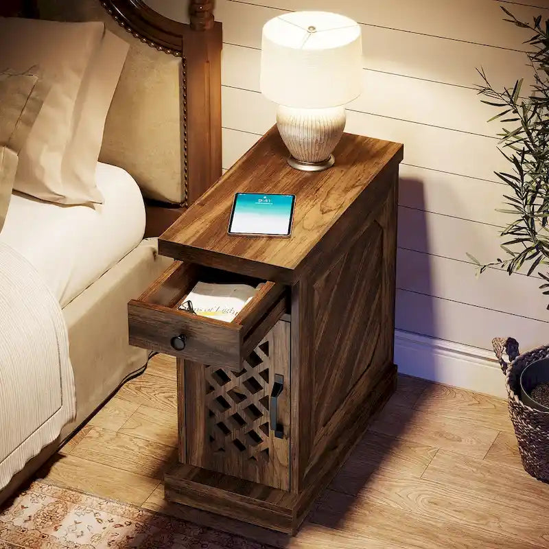 25.6 Inches Tall Wood End Table, Nightstand for Bedroom, Rustic Brown - 23.6  L x 11.8  W x 25.6  H
