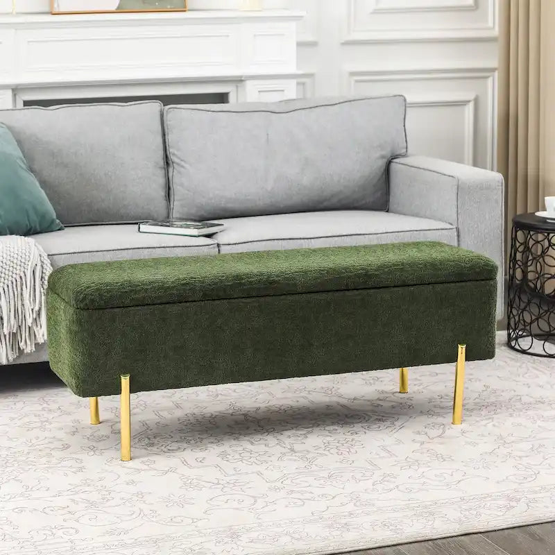 Adeco Storage Ottoman Bench 47 Inches Upholstered Bed End Bench