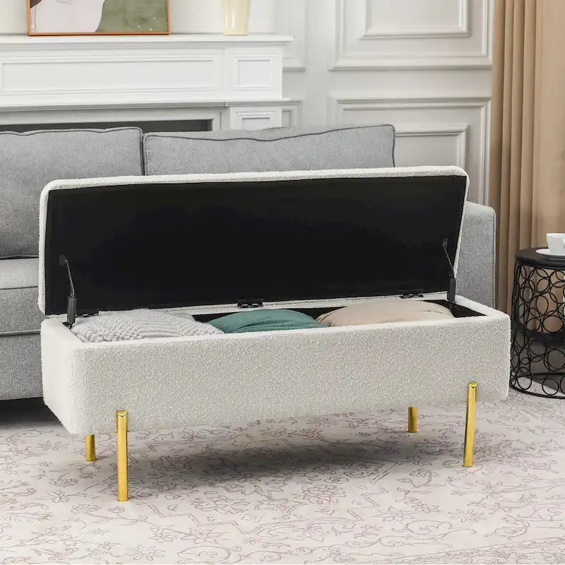 Adeco Storage Ottoman Bench 47 Inches Upholstered Bed End Bench
