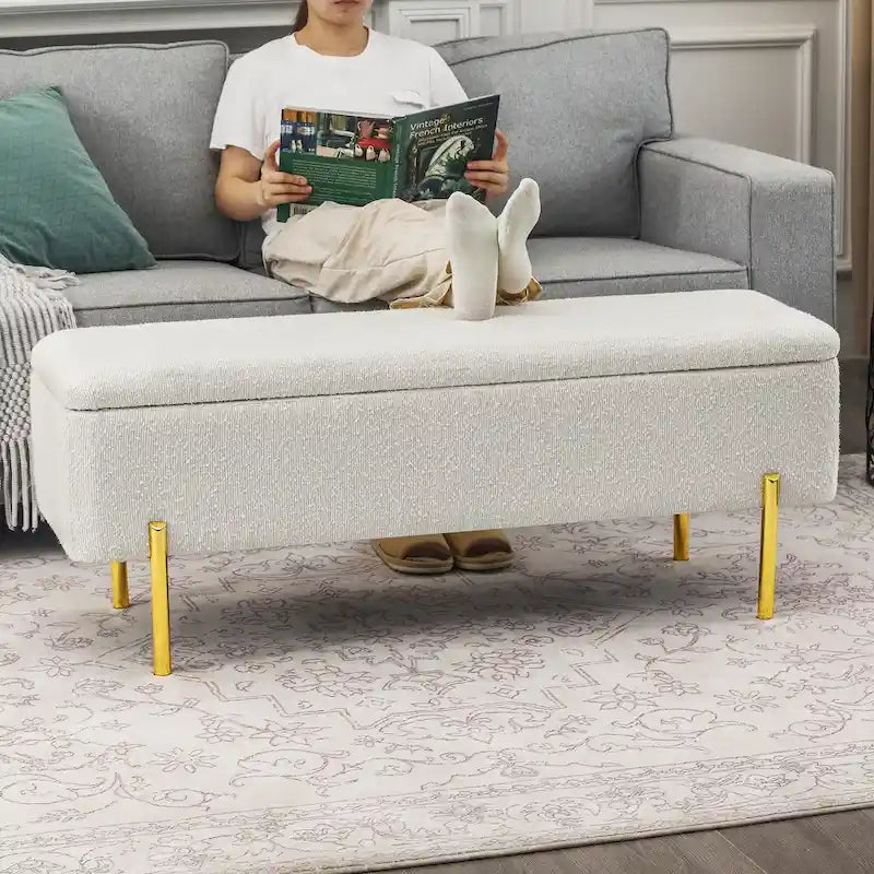 Adeco Storage Ottoman Bench 47 Inches Upholstered Bed End Bench