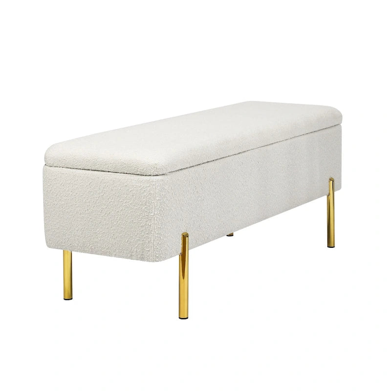 Adeco Storage Ottoman Bench 47 Inches Upholstered Bed End Bench