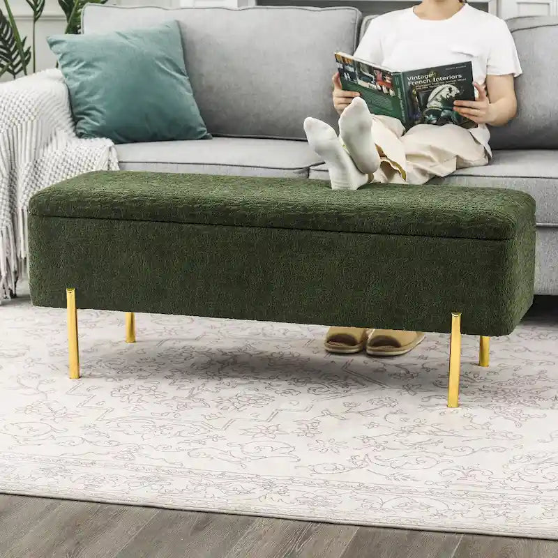 Adeco Storage Ottoman Bench 47 Inches Upholstered Bed End Bench