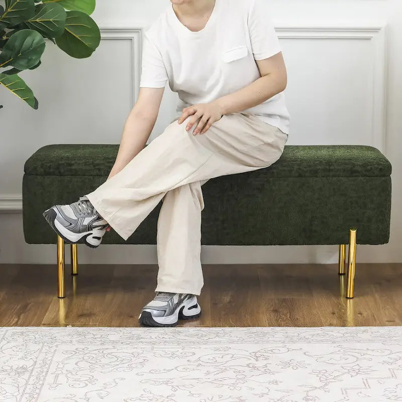 Adeco Storage Ottoman Bench 47 Inches Upholstered Bed End Bench