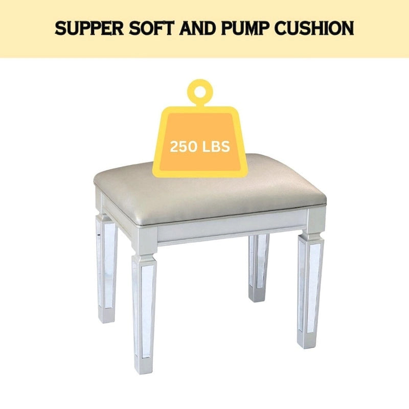 2-Drawer Mirrored Dresser with Vanity Table, Flip-Up Mirror, and Stool