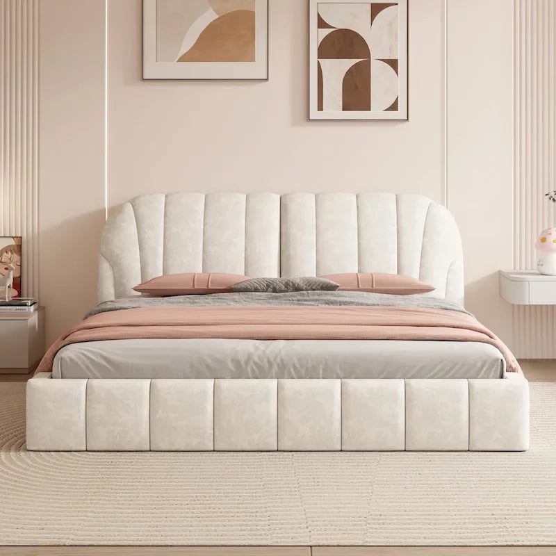 Queen Size Upholstered Platform Bed with Thick Fabric