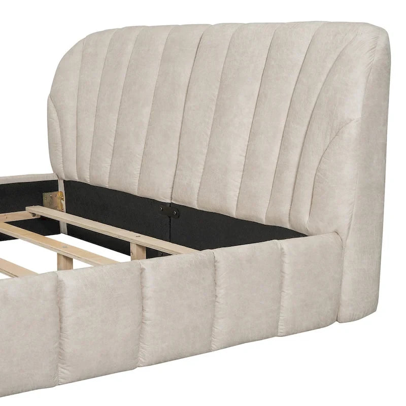 Queen Size Upholstered Platform Bed with Thick Fabric