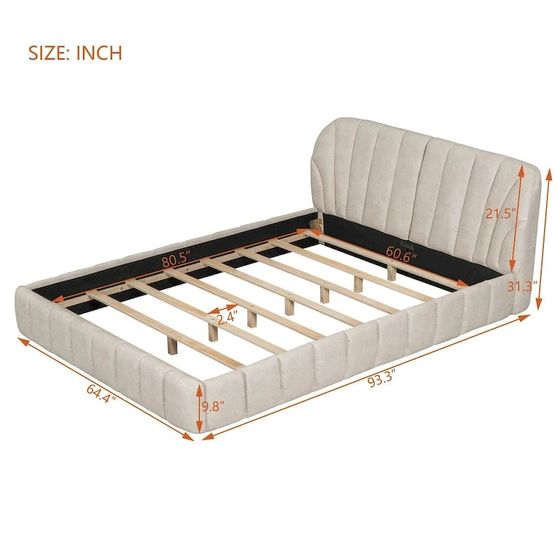 Queen Size Upholstered Platform Bed with Thick Fabric