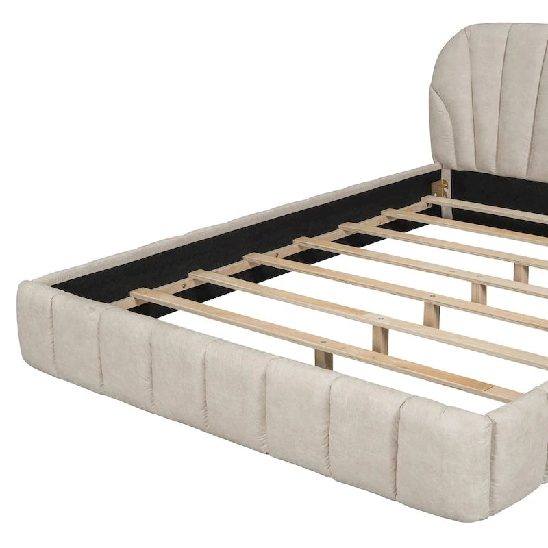 Queen Size Upholstered Platform Bed with Thick Fabric