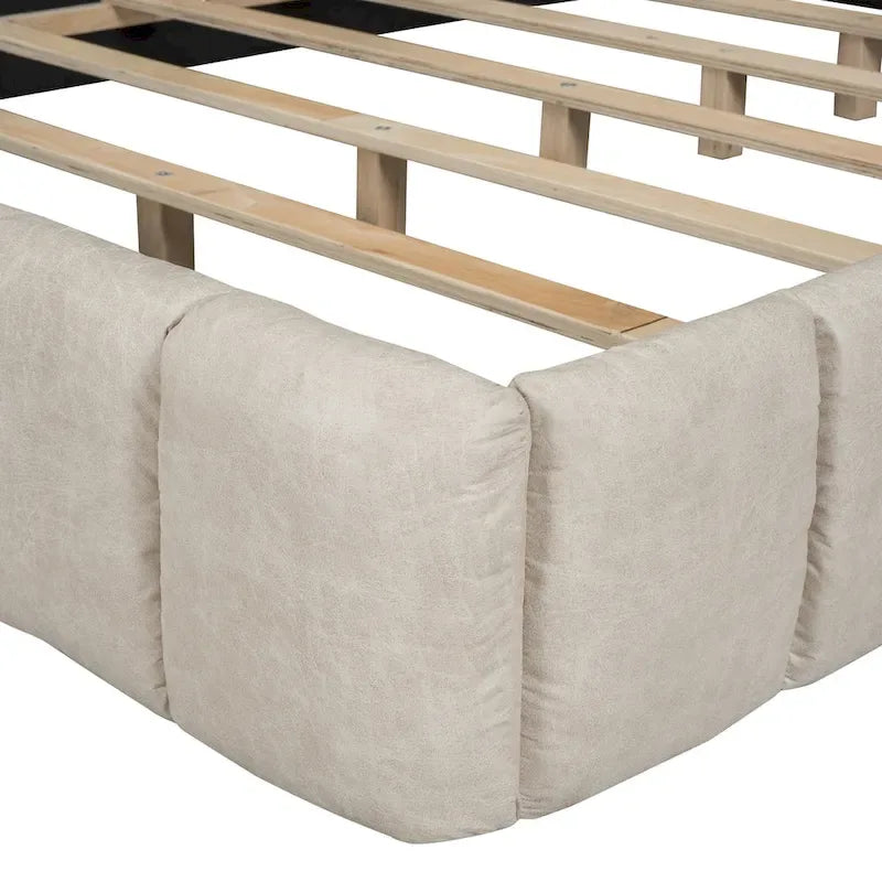 Queen Size Upholstered Platform Bed with Thick Fabric