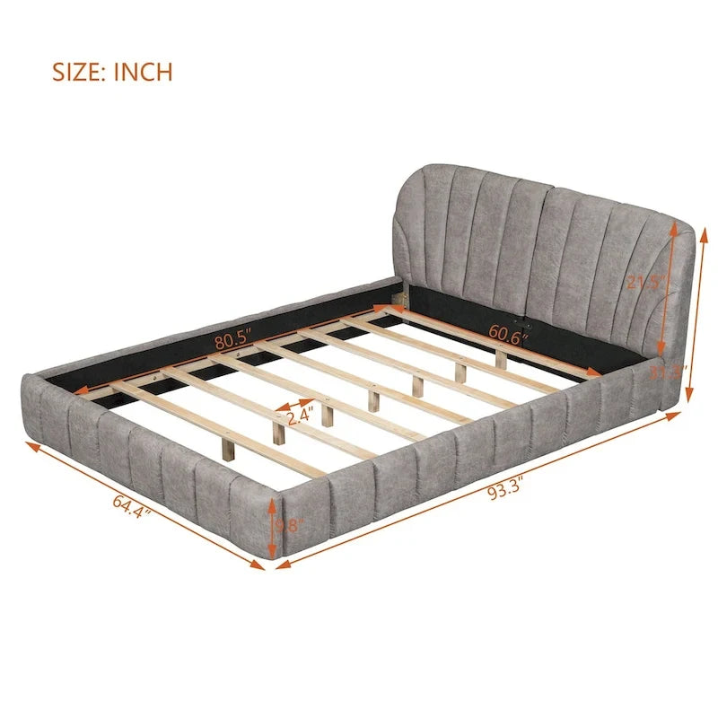 Queen Size Upholstered Platform Bed with Thick Fabric