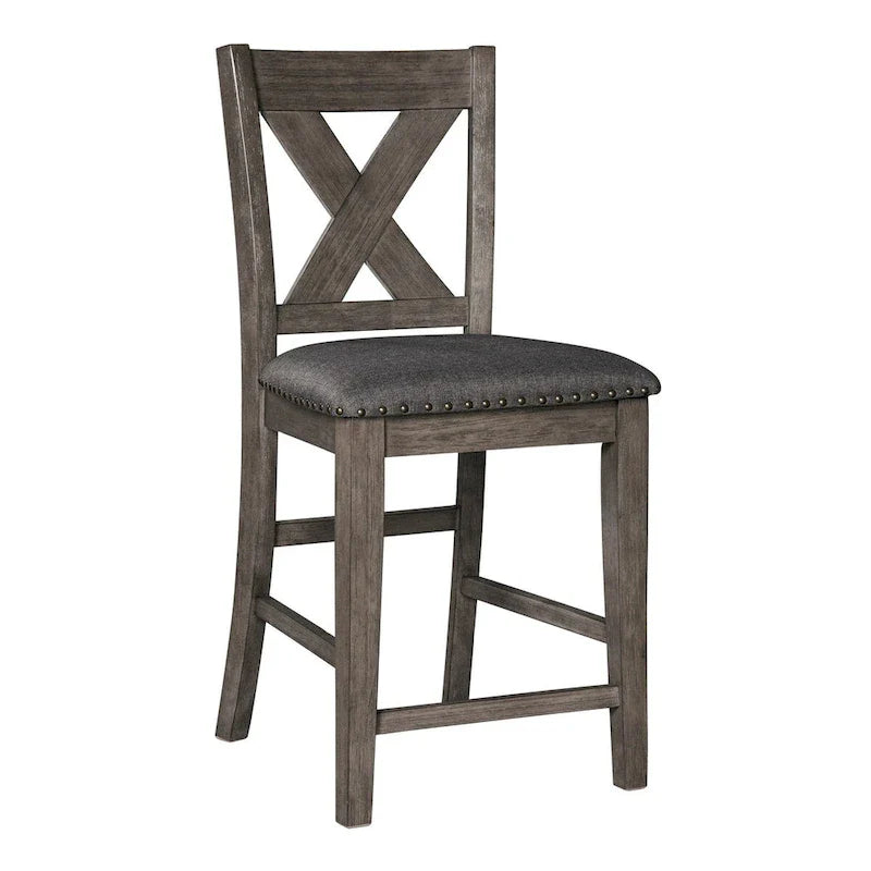 Ensemble de salle à manger 7 pièces, chaises à dossier ajouré, bois gris foncé, polyester