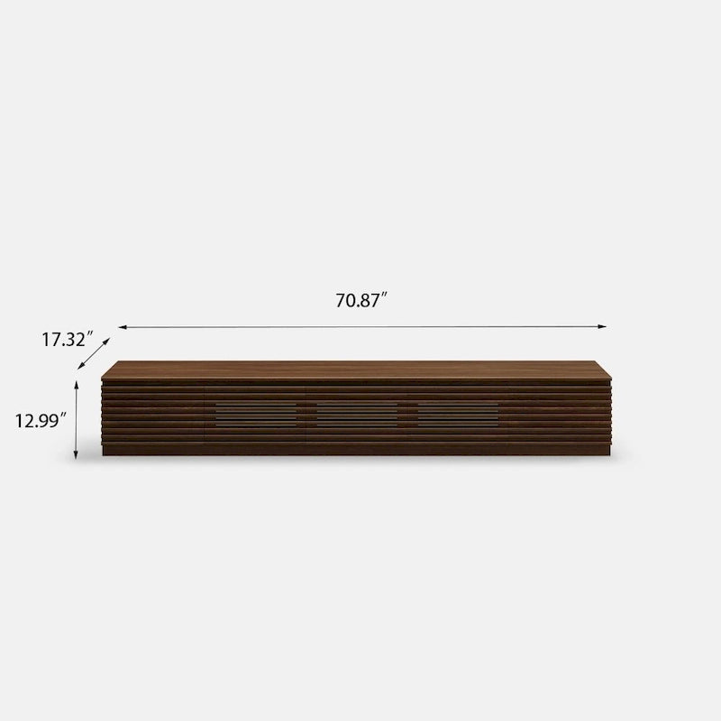 Minimalist TV Stand with DrawersSolid Wood Media Console with Cabinets, Flip-down Door, Walnut Veneer, Fully-Assembled