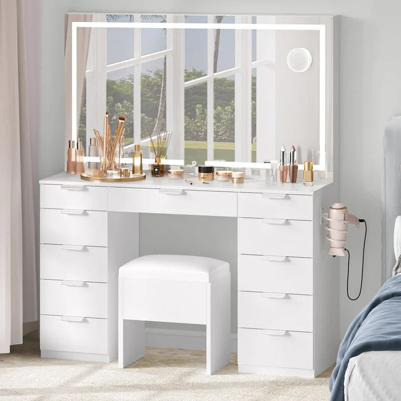Moasis 46 Vanity With Built-in Socket With Illuminated Mirror and Hair Dryer Rack - 55.8  H X 46  W X 11.7  D